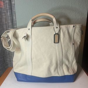 Coach Beach Tote Washed Cotton Canvas Leather Trim Salt #F70688
